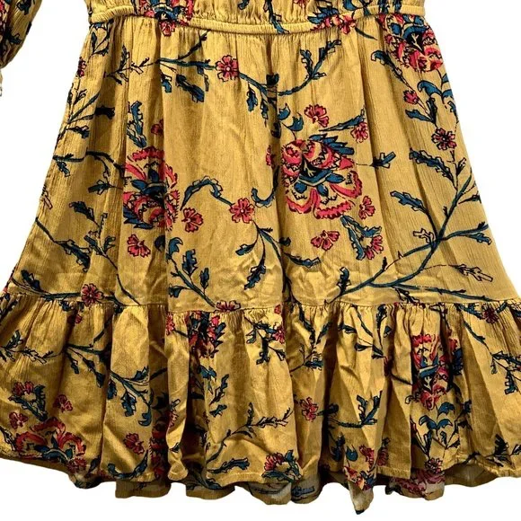 Knox Rose Dress Womens Small Golden Yellow Floral Folkloric A Line 3/4 Sleeves - Picture 13 of 13